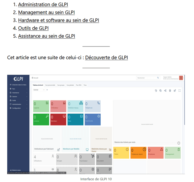 Aperçu GLPI et ses fonctionnalités